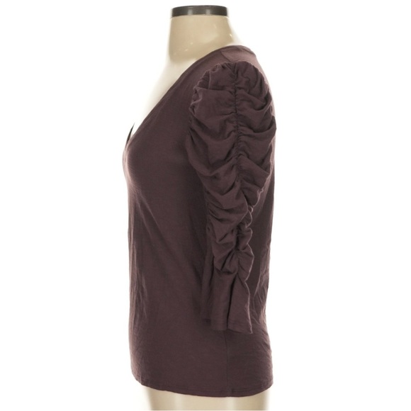 Nation LTD Womens S Silvia Pima Cotton Flare Ruched 3/4 Sleeve Top Purple TShirt - Picture 5 of 8
